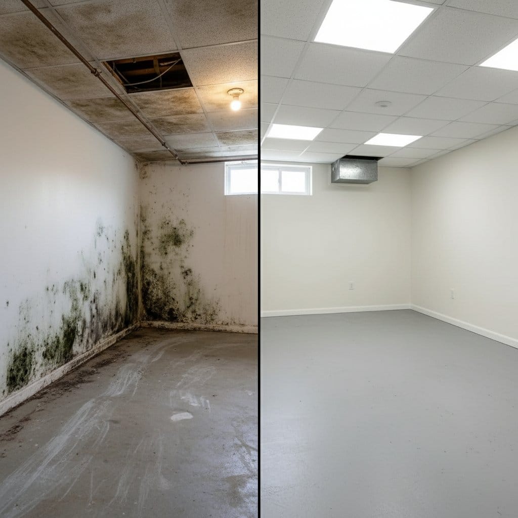 Mold Inspection & Moisture Assessment before and after in residential basement, Glen Rock NJ