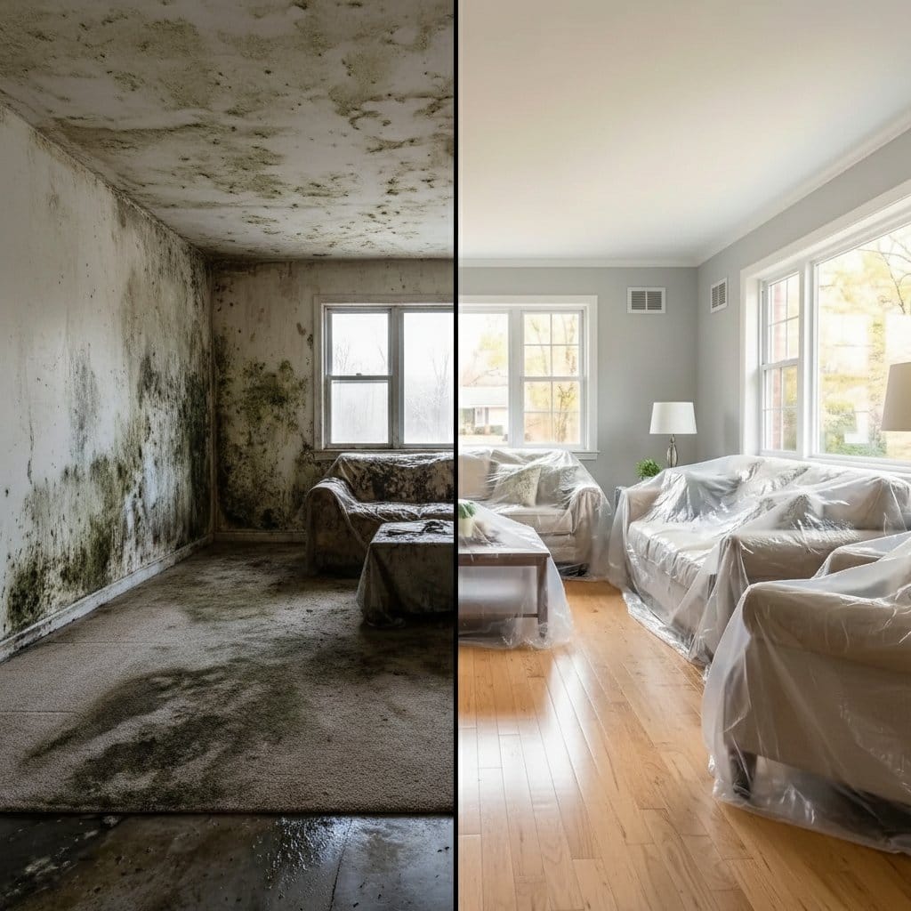 Mold Testing & Lab Reporting before and after in living room, Glen Rock NJ