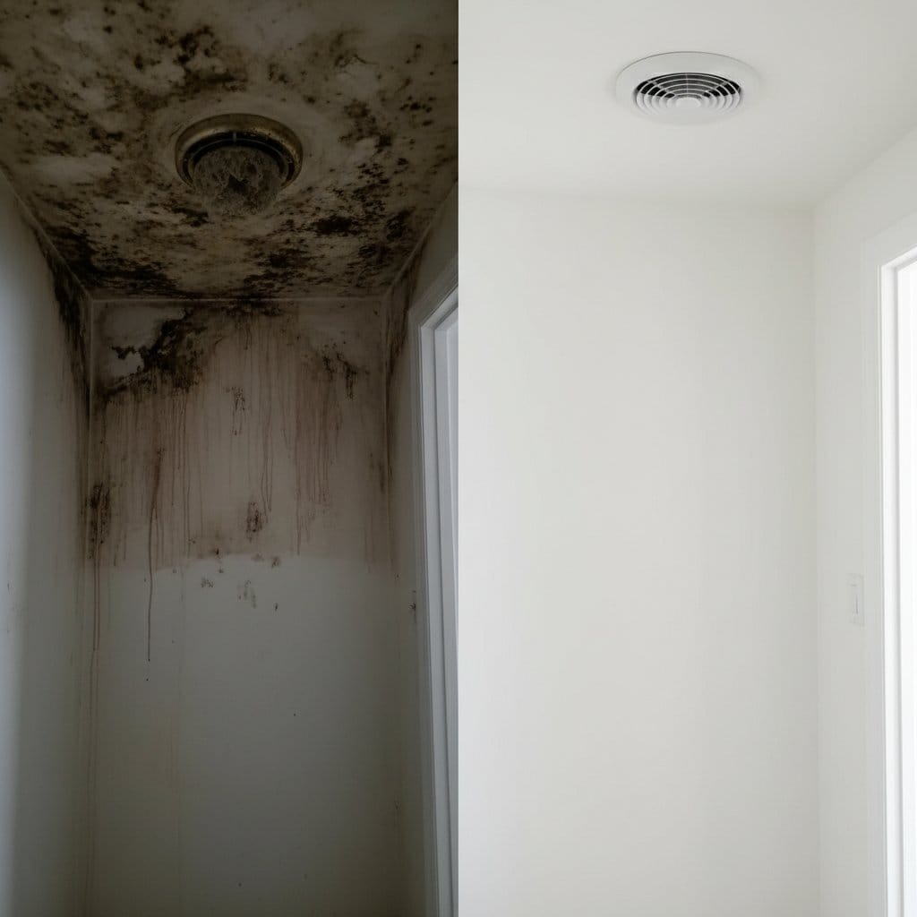 Before and after basement & foundation mold removal in Glen Rock private residence bathroom