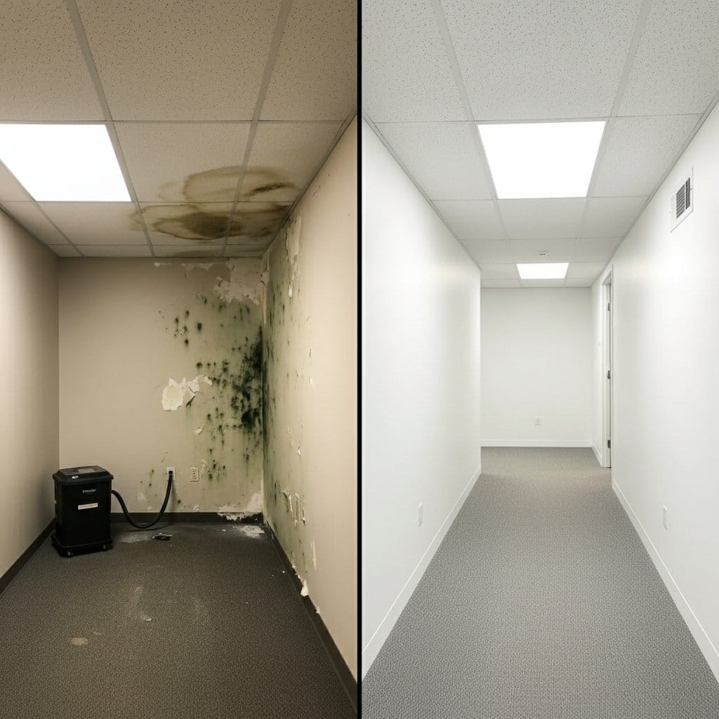 Glen Rock Mold Removal commercial office space restoration before and after in Glen Rock