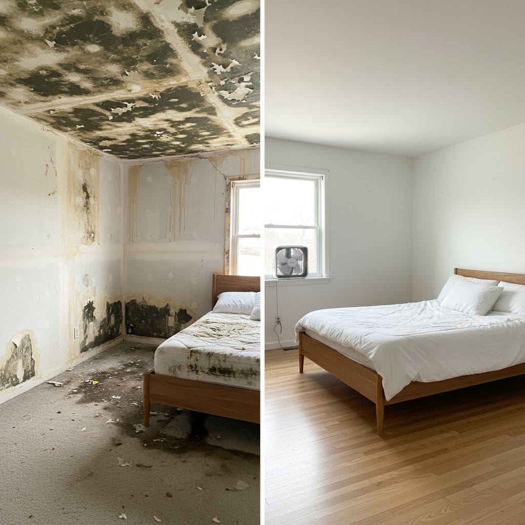 Glen Rock Mold Removal bedroom restoration before and after in Glen Rock